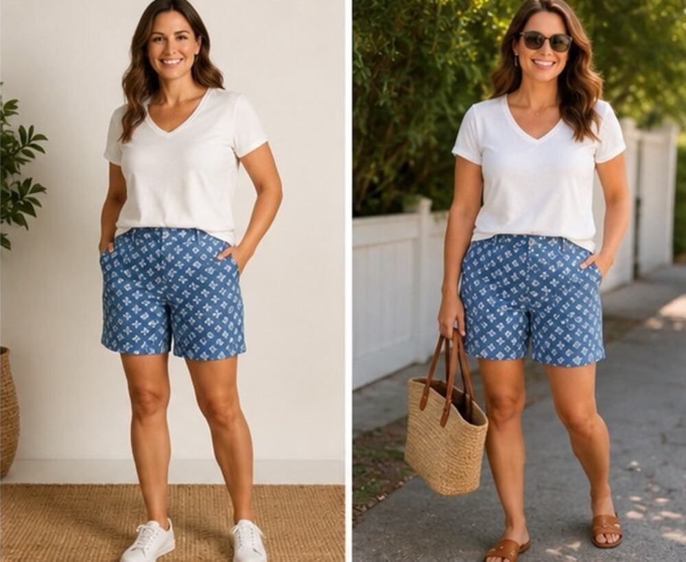 Lands' End Women's Shorts Size 18 Blue & White Print Casual